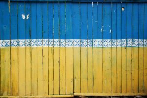 fence painted in ukraine colours